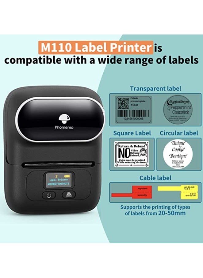 Phomemo M110 Portable Thermal Label Printer Bluetooth Connection Apply For Labeling Shipping Office Cable Retail Barcode And More Black - Image 2