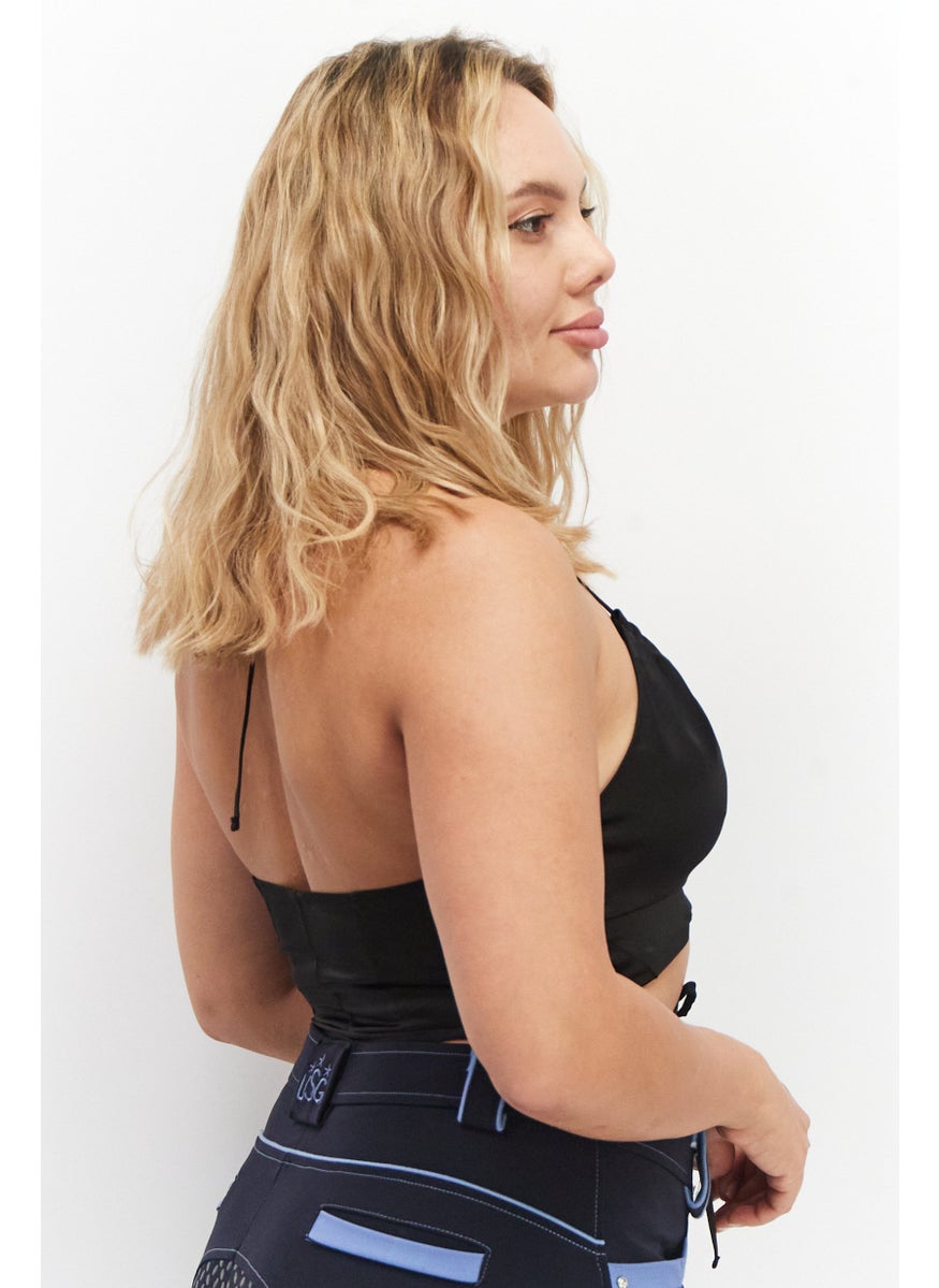 Asos Design - Women Tie Neckline Sleeveless Satin Strappy Tops, Black - Image 1