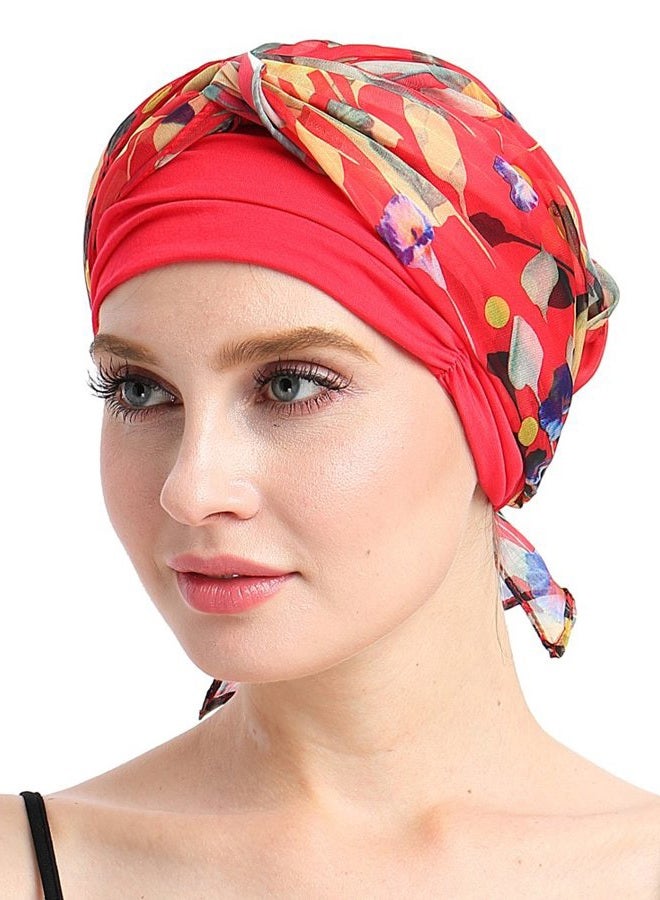 FocusCare Chemo Headwear Turbans for Women Long Hair Head Scarf Headwraps Cancer Hats, Red Floral, One size - Image 3