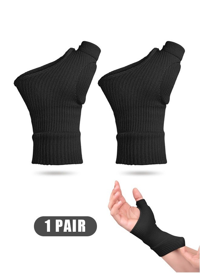 1 Pair Gel Thumb Wrist Support Brace, Nylon Breathable Compression Arthritis Gloves, Wrist Brace Compression Sleeves for Thumb Arthritis Carpal Tunnel Tenosynovitis (Black) - Image 1