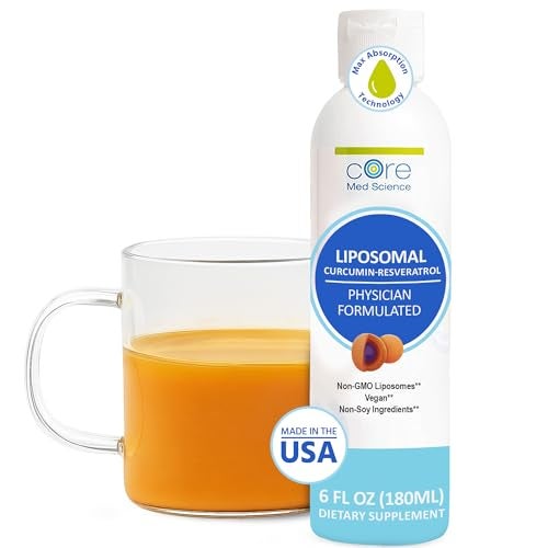 Core Med Science Liposomal Curcumin Resveratrol 200mg Curcumin and 75mg Resveratrol - 6 Fl Oz Liquid - High Absorption Curcumin Supplement - Image 1