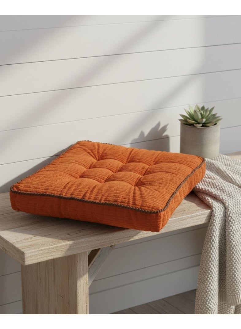 AKDC MaximHome Luxury Velour Square Cushion with Brown Border – Vibrant Orange Statement Throw Pillow, 40×40×7 cm - Image 2