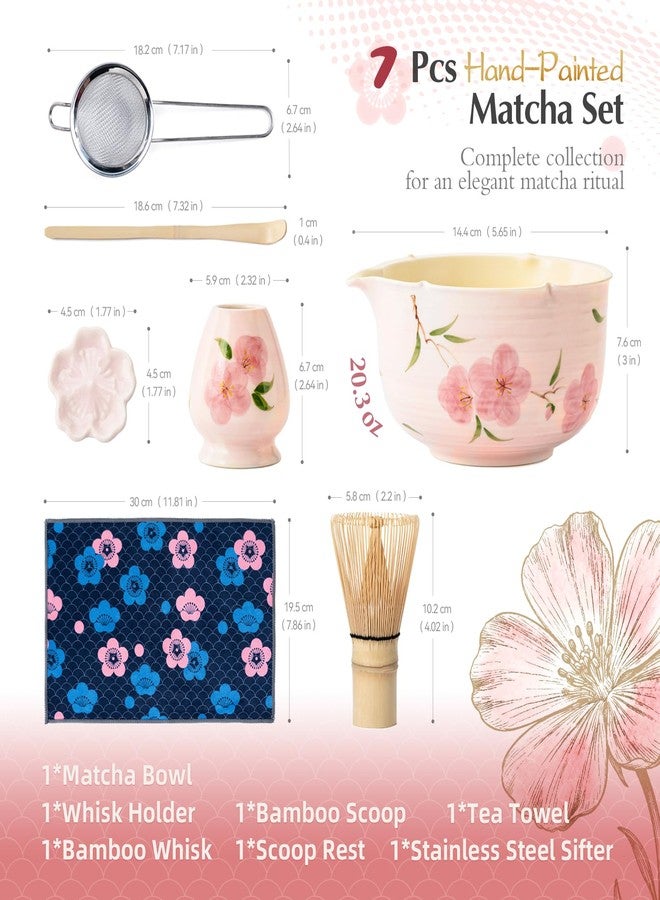 ChaseWind Matcha Whisk Set, 7Pcs Matcha Set with Hand-Painted Ceramic Matcha Bowl, Matcha Whisk and Holder, Scoop and Rest, Sifter, Tea Towel, Artisan Matcha Kit for Ceremony & Gifting (Pink) - Image 3