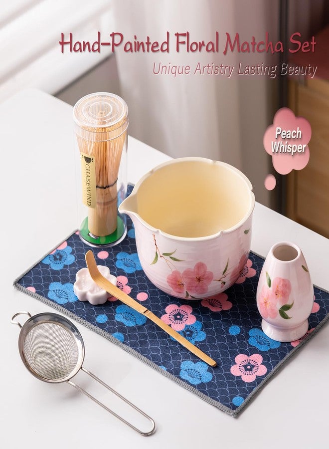 ChaseWind Matcha Whisk Set, 7Pcs Matcha Set with Hand-Painted Ceramic Matcha Bowl, Matcha Whisk and Holder, Scoop and Rest, Sifter, Tea Towel, Artisan Matcha Kit for Ceremony & Gifting (Pink) - Image 2