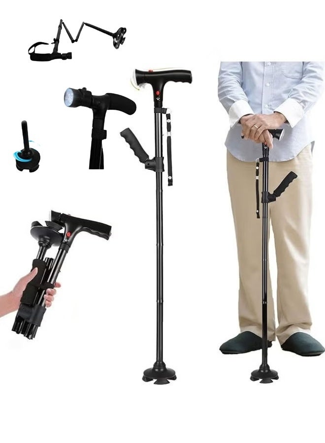 Ultimate Folding Cane with Led Light, Adjustable Safety Crutch and Walking Sticks for Elderly, Injured, Best Hiking Poles And Camping Stick With Flashlight, Foldable Safety Stick And Flashlight A Perfect Combo - Image 1