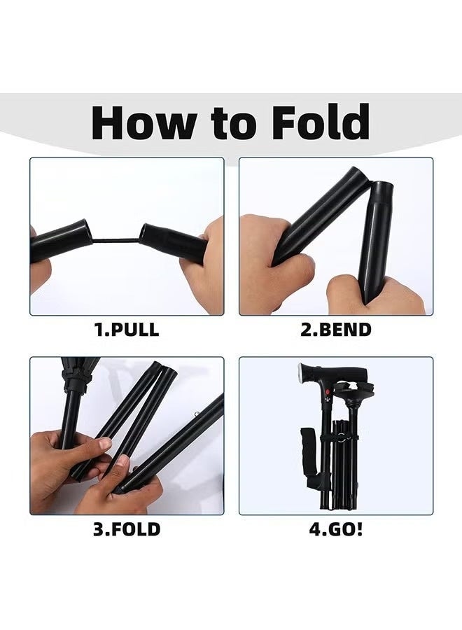 Ultimate Folding Cane with Led Light, Adjustable Safety Crutch and Walking Sticks for Elderly, Injured, Best Hiking Poles And Camping Stick With Flashlight, Foldable Safety Stick And Flashlight A Perfect Combo - Image 3