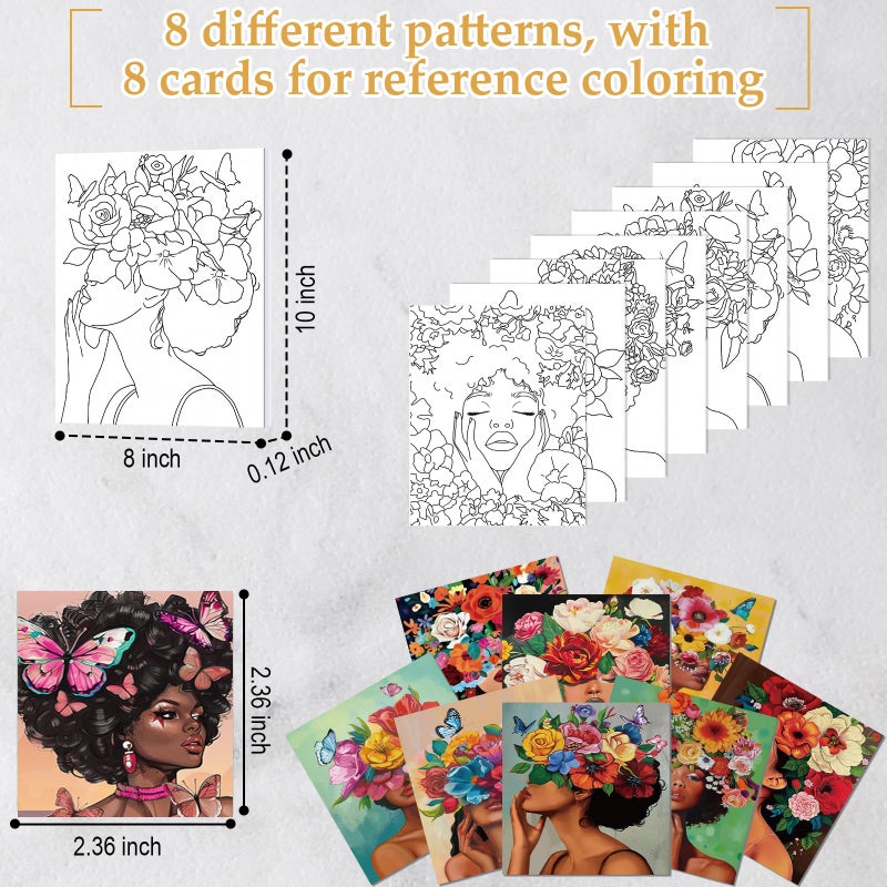 Cholemy 36 Pcs Paint and Sip Kit for Adults 8''x10'' Pre Drawn Canvas for Painting DIY Afro Acrylic Painting Kit Wood Easel Brushes Date Night Bulk for Easter Party Gifts(Flower Lady) - Image 2