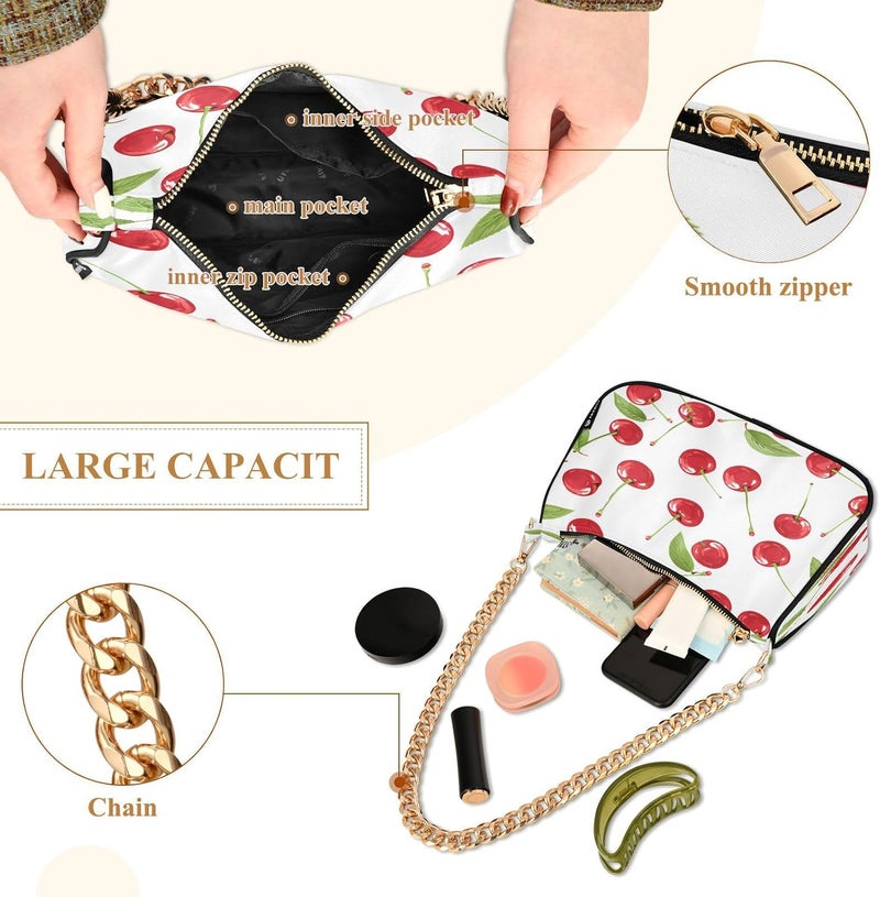 ALAZA Shoulder Bags for Women Fresh Cherries Small Refreshing Style Hobo Tote Handbag Small Clutch Purse with Zipper Closure  - Image 4