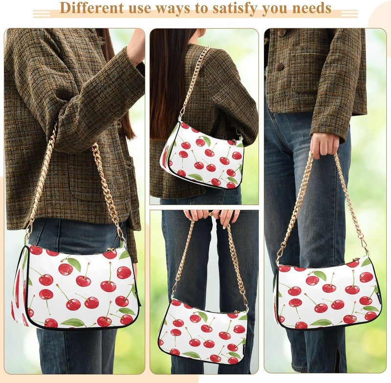 ALAZA Shoulder Bags for Women Fresh Cherries Small Refreshing Style Hobo Tote Handbag Small Clutch Purse with Zipper Closure  - Image 5