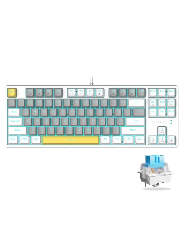 E-YOOSO 87key RGB Gaming Keyboard, Mechanical Compact Keyboard, Hot-Swappable Socket, White Grey-Red Switches - Image 1