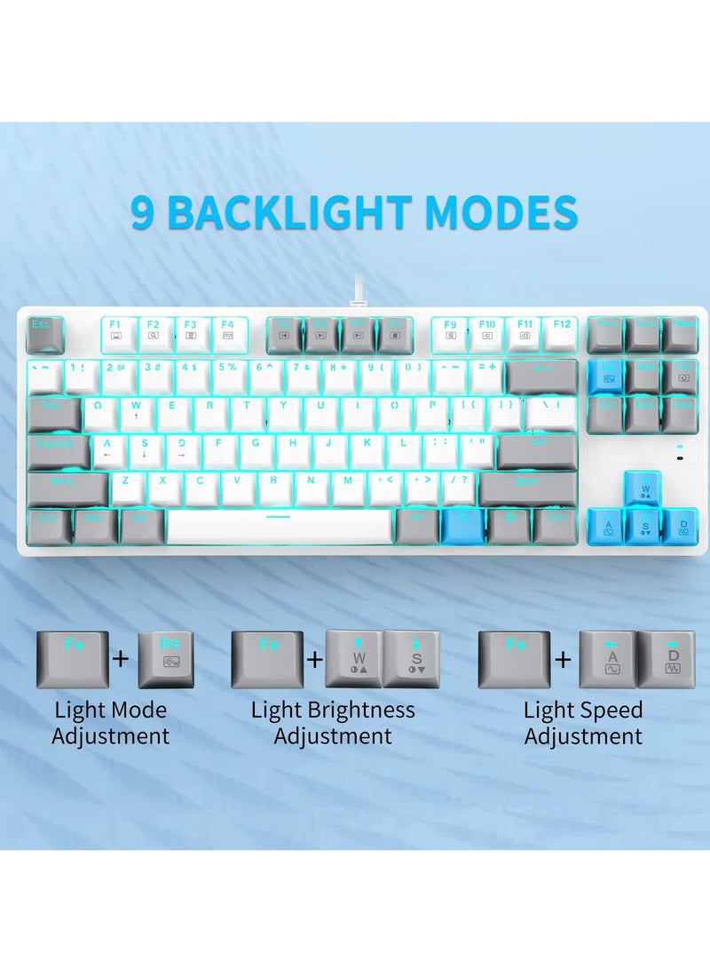 E-YOOSO 87key RGB Gaming Keyboard, Mechanical Compact Keyboard, Hot-Swappable Socket, White Grey-Red Switches - Image 3