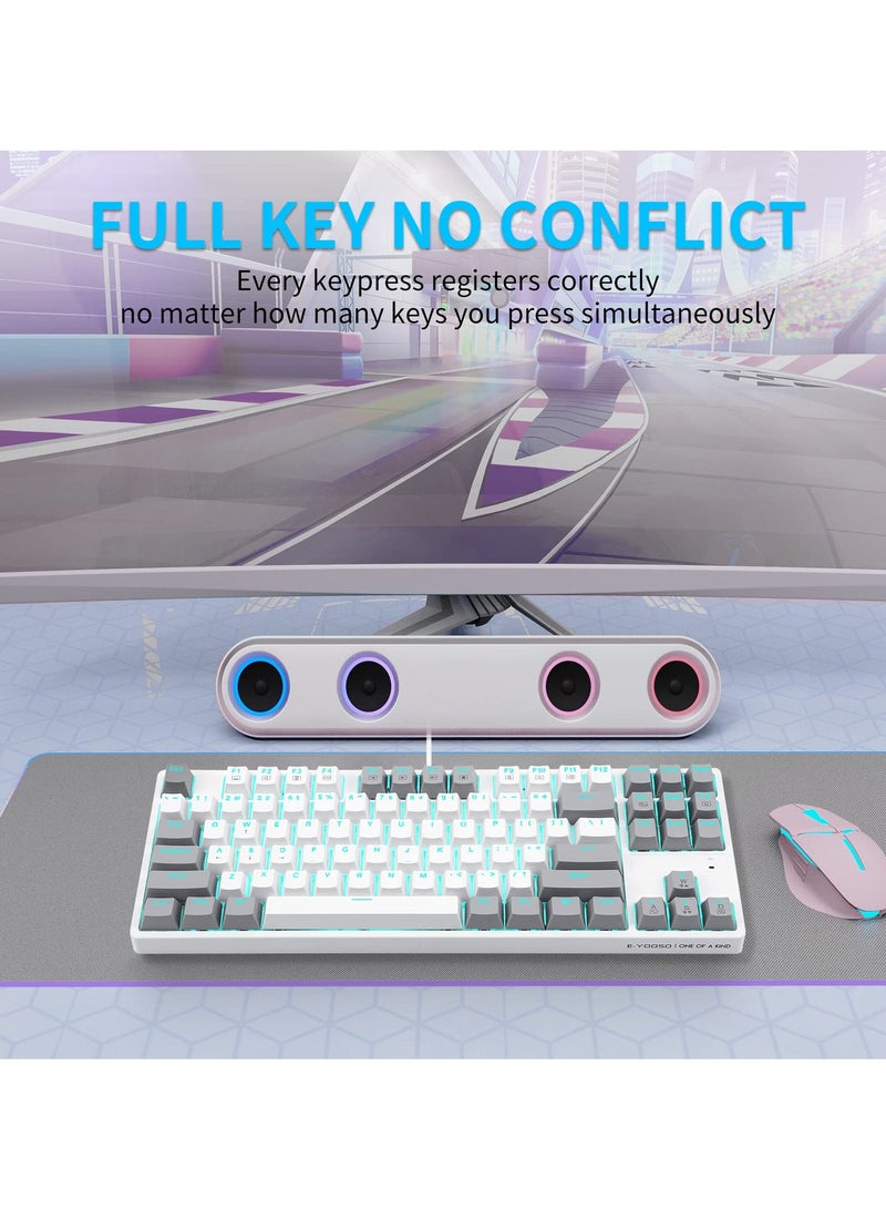 E-YOOSO 87key RGB Gaming Keyboard, Mechanical Compact Keyboard, Hot-Swappable Socket, White Grey-Red Switches - Image 5
