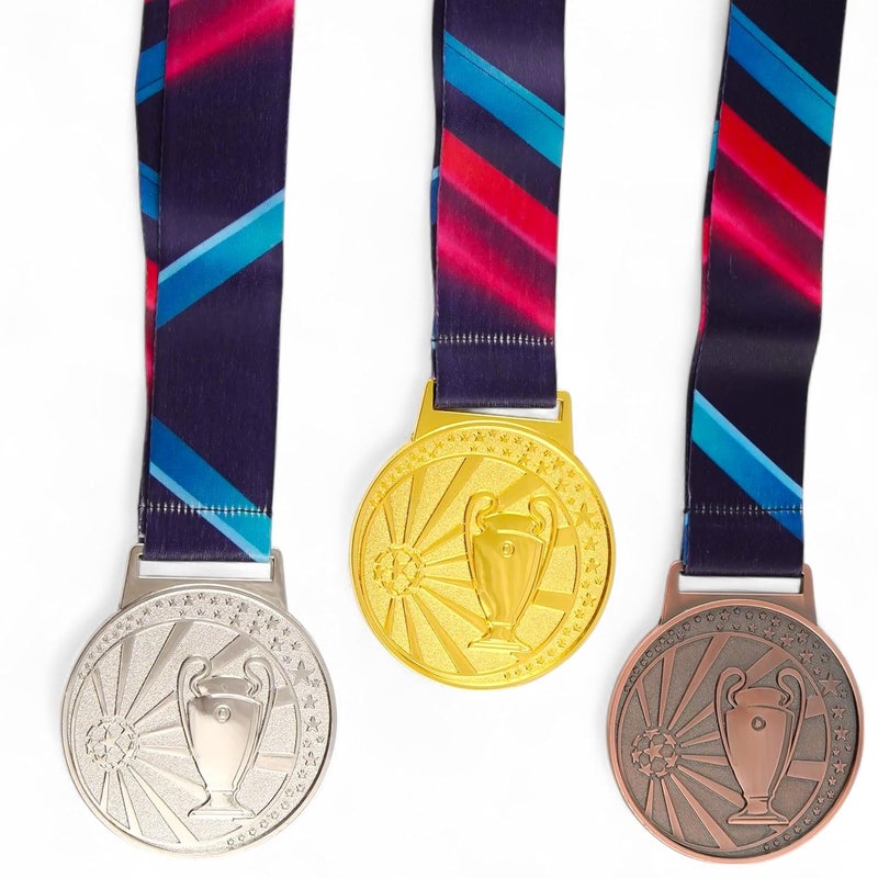 ArtRight ميدالية دوري الأبطال لكرة القدم للأطفال الفائزين مع شريط - مجموعة من 3 (قطر 7 سم)، ميداليات ذهبية وفضية وبرونزية بتصميم فريد جوائز المركز الأول والثاني والثالث للرياضات، المسابقات، الحفلات - Image 3