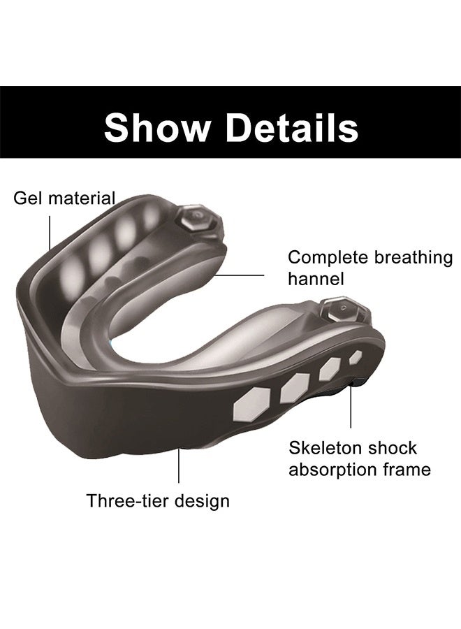 اتش اس حراس الفم EVA مع الحقيبة، وحراس الفم الرياضية، تدريب الساندا البالغين، مناسبة للملاكمة والهوكي وكرة القدم وجميع الرياضات الاتصال، مع حماية الأسنان الممتازة -الأسود - Image 2