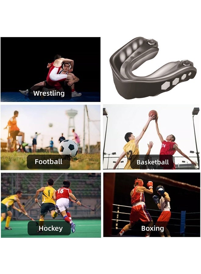 اتش اس حراس الفم EVA مع الحقيبة، وحراس الفم الرياضية، تدريب الساندا البالغين، مناسبة للملاكمة والهوكي وكرة القدم وجميع الرياضات الاتصال، مع حماية الأسنان الممتازة -الأسود - Image 5