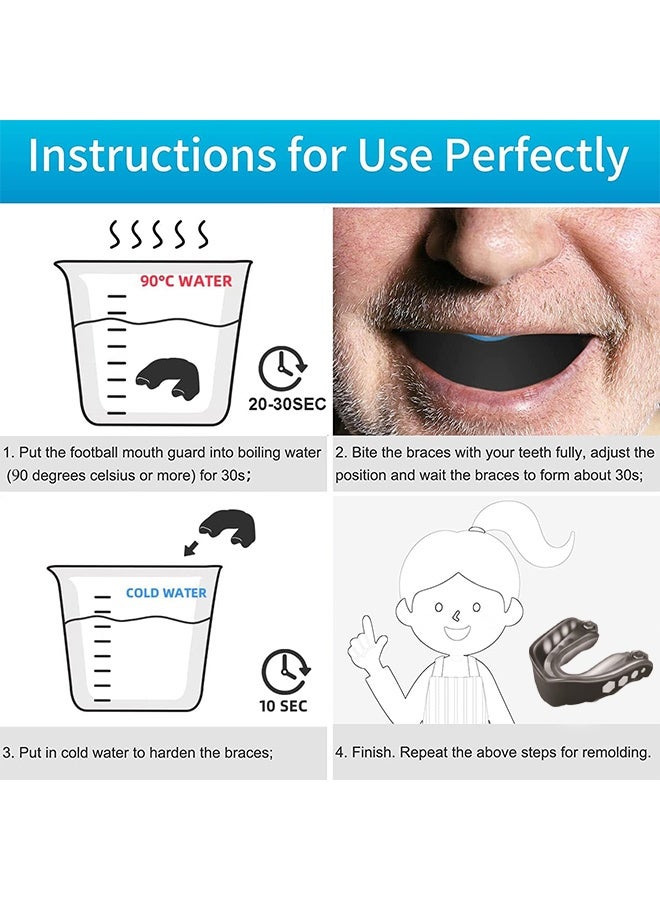 اتش اس حراس الفم EVA مع الحقيبة، وحراس الفم الرياضية، تدريب الساندا البالغين، مناسبة للملاكمة والهوكي وكرة القدم وجميع الرياضات الاتصال، مع حماية الأسنان الممتازة -الأسود - Image 3