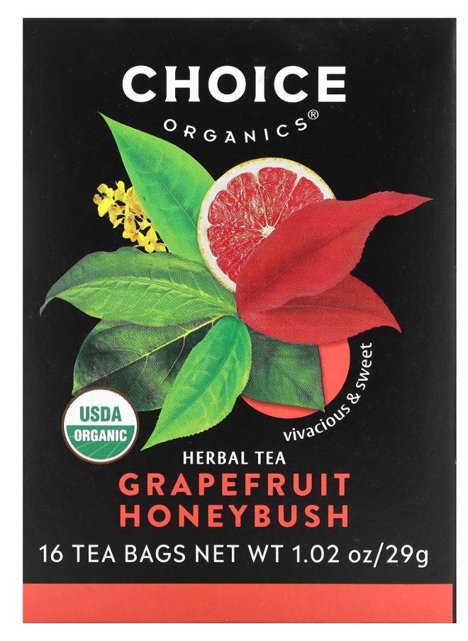 Choice Organic Teas Herbal Tea Grapefruit Honeybush Caffeine Free 16 Tea Bags 1.02 oz (29 g) 