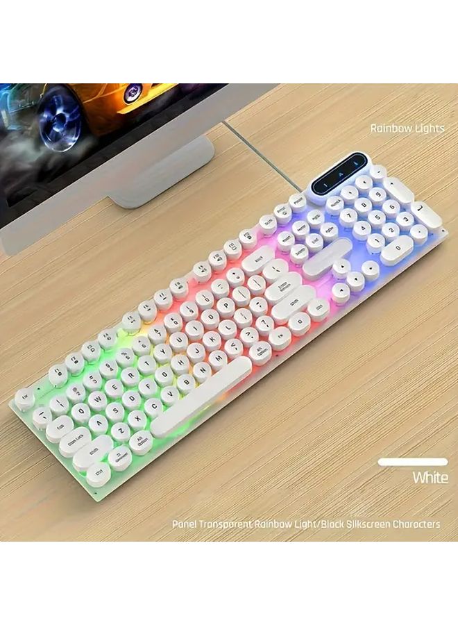 White Retro Steampunk Mechanical USB Gaming Keyboard 104 Key Rainbow Backlit - Image 1