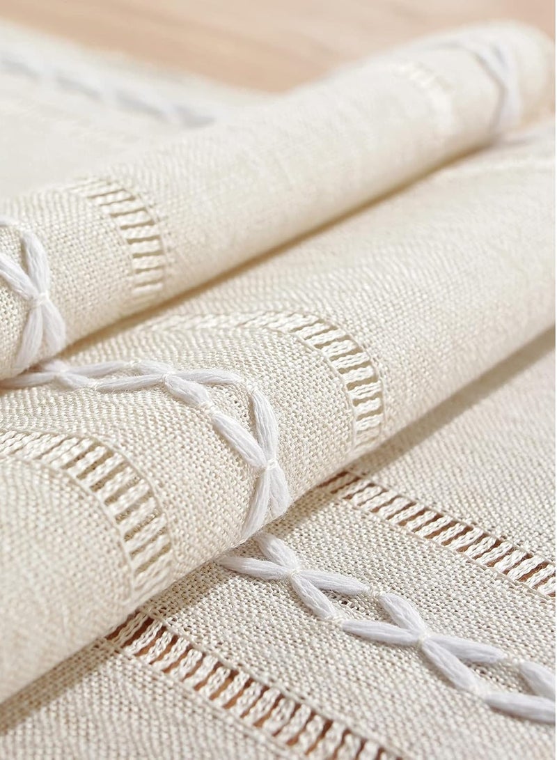 Rustic Table Runner with Tassel Linen Table Cover Dining Table Decoration White Table Cloth (33X183cm)