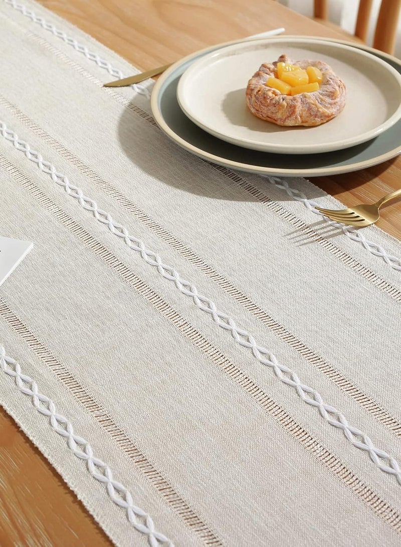 Rustic Table Runner with Tassel Linen Table Cover Dining Table Decoration White Table Cloth (33X183cm)