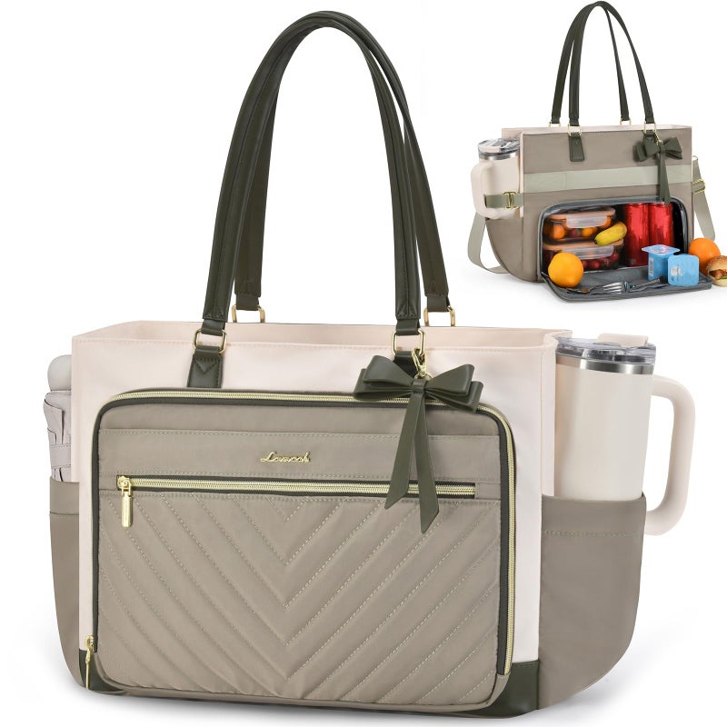 LOVEVOOK Lunch Tote Bag for Women, Insulated Lunch Bag with Laptop Compartment & Large Cup Holder, Teacher Tote Bag with Zipper, Handbag Insulated Bag Leakproof for Work, Nurse, Office, 17.3 Inch - Image 1