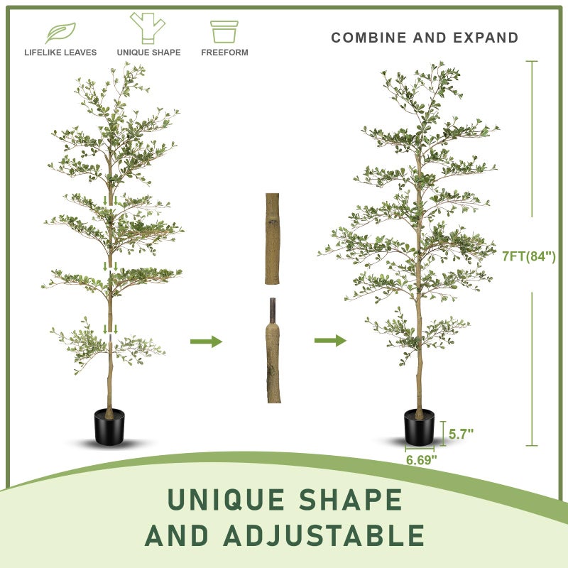 LYERSE Black Olive Tree 7ft - Faux Black Olive Tree with Natural Trunk and Realistic Leaves - Artificial Shady Lady Tree for Modern Home Office House Living Room Decor - Image 3