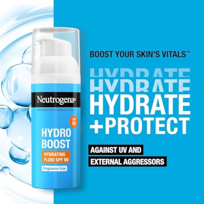 Neutrogena نيتروجينا هايدرو بوست فلويد SPF 50، خفيف الوزن، تركيبة غير لاصقة، معزز بحمض الهيالورونيك، بروفتامين B5، 2% نياسيناميد، 50 مل - Image 2