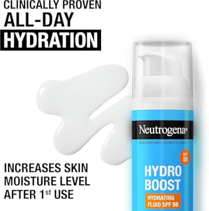 Neutrogena نيتروجينا هايدرو بوست فلويد SPF 50، خفيف الوزن، تركيبة غير لاصقة، معزز بحمض الهيالورونيك، بروفتامين B5، 2% نياسيناميد، 50 مل - Image 3