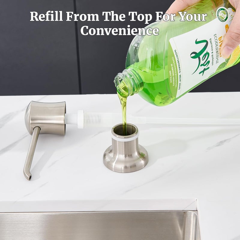 Ultimate Unicorn Soap Dispenser for Kitchen Sink Brushed Nickel, Built-in and Refill-from-Top Design with Liquid Hand & Dish Soap Bottle - Image 3