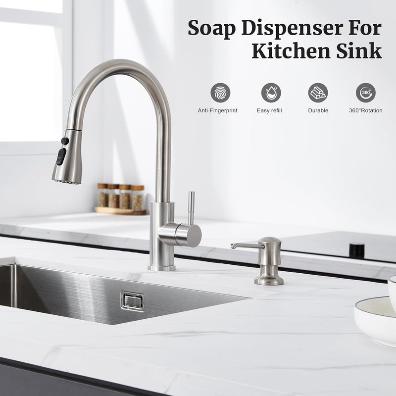 Ultimate Unicorn Soap Dispenser for Kitchen Sink Brushed Nickel, Built-in and Refill-from-Top Design with Liquid Hand & Dish Soap Bottle - Image 2