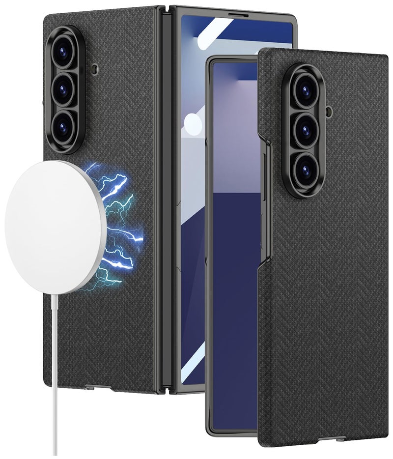Kapa Nylon Fabric Case Compatible with Magsafe Back Cover for Samsung Galaxy Z Fold7 / Fold 7 | with [Inbuilt Glass] and Wireless Charging Support Full Body Protection Cover (Black) - Image 1
