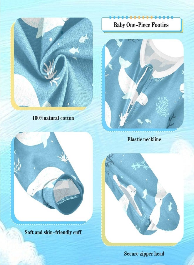 Dussdil Coral Beluga Whales Fish Baby One-Piece Footies Newborn Rompers Pajamas Cotton Footed Pjs for Sleep Play Boys Girls 3M - Image 2
