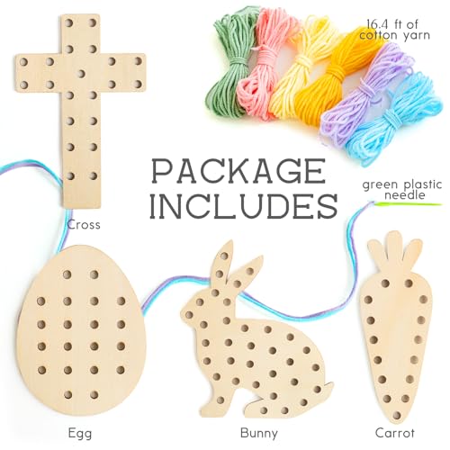 ORIENTAL CHERRY Easter Basket Stuffers Easter Basket Essentials Set of 4 Wooden Lacing Card Toys Gifts for Girls Boys Teens Spring Craft Activities Party Supplies for Girl Toddler Kids Basket Filler - Image 5