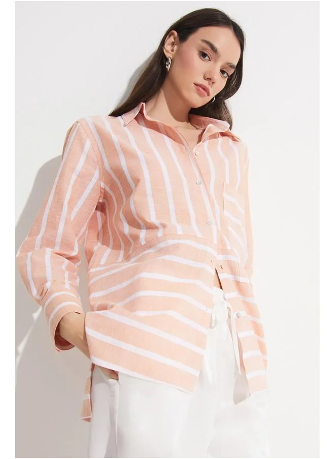 جون June Exclusive Striped Linen Blend Shirt