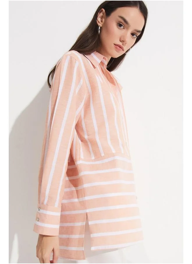 جون June Exclusive Striped Linen Blend Shirt