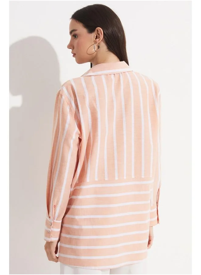 جون June Exclusive Striped Linen Blend Shirt