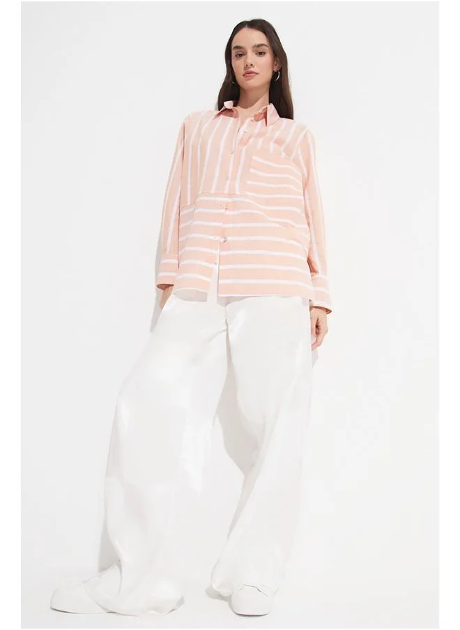 جون June Exclusive Striped Linen Blend Shirt
