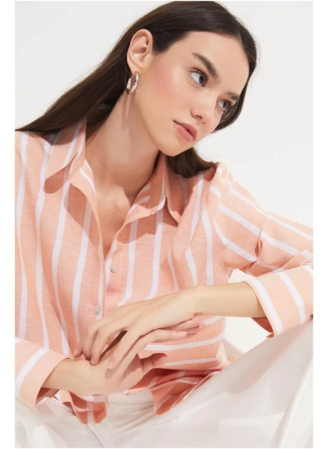 جون June Exclusive Striped Linen Blend Shirt