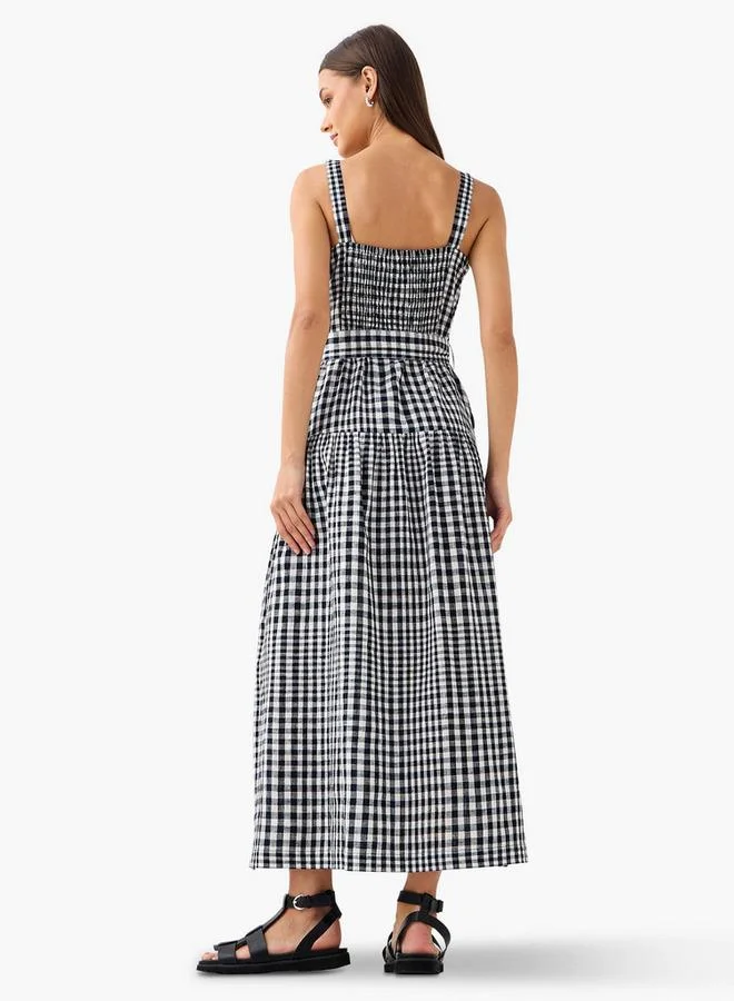 لي كوبر فستان لي كوبر كاروهات بلا أكمام بطبقات وياقة مربعة