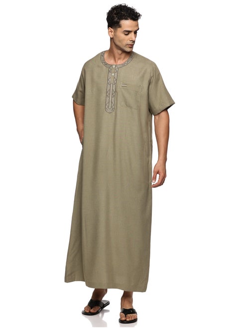 Men's Round Neck Short Sleeves Jalabiya for Men - Men's Short Sleeve Robe/Thobe - Mix Color 1