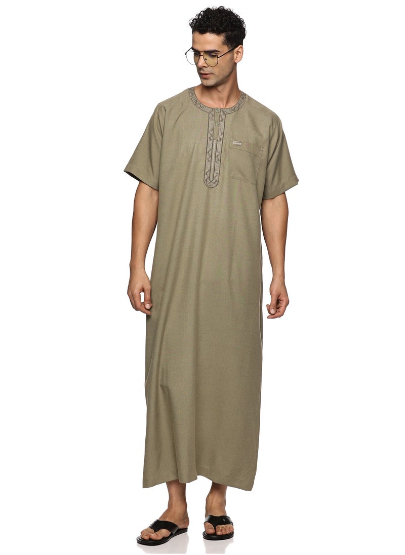 U.S. ELK - Men's Round Neck Short Sleeves Jalabiya for Men - Men's Short Sleeve Robe/Thobe - Mix Color 1 - Image 1