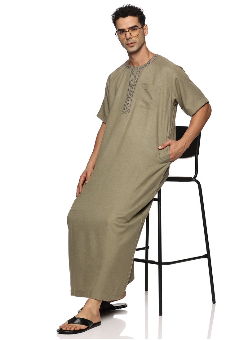 U.S. ELK - Men's Round Neck Short Sleeves Jalabiya for Men - Men's Short Sleeve Robe/Thobe - Mix Color 1 - Image 1