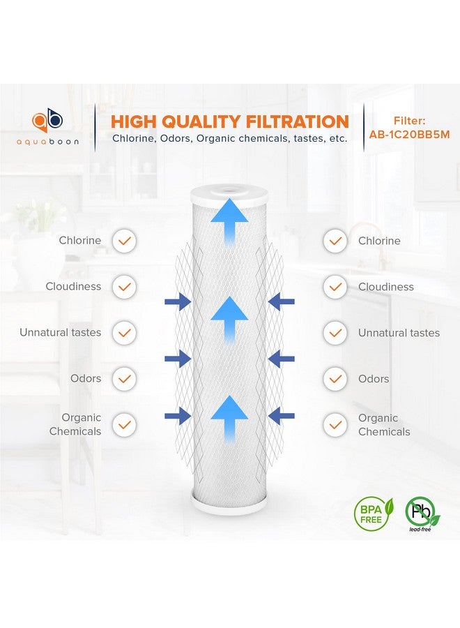 أكوابون خرطوشة فلتر Aquaboon 4.5 × 20 من الكربون المنشط كبيرة الحجم - 5 ميكرون بديلة لفلتر المياه للمنزل بالكامل لإزالة روائح طعم الكلور متوافقة مع FC25B وEPM-20BB وCB-BB-20 و155783-43 (عبوة واحدة) - Image 3