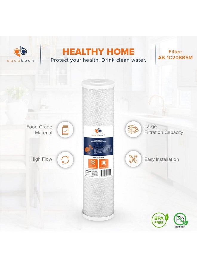 أكوابون خرطوشة فلتر Aquaboon 4.5 × 20 من الكربون المنشط كبيرة الحجم - 5 ميكرون بديلة لفلتر المياه للمنزل بالكامل لإزالة روائح طعم الكلور متوافقة مع FC25B وEPM-20BB وCB-BB-20 و155783-43 (عبوة واحدة) - Image 4