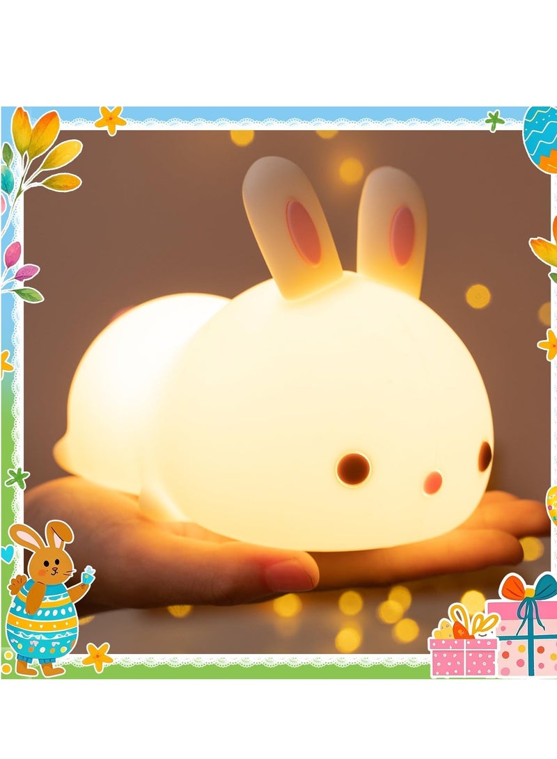 TIGER Cute Bunny Night Light for Kids – Soft Silicone Touch Lamp with 7-Color Breathing Modes | Cordless & Rechargeable LED Bedside Light – 10-Hour Use, Child-Safe, CE/RoHS Certified | Perfect for Baby Nursery, Girls & Boys Ages 1-8 - Image 1