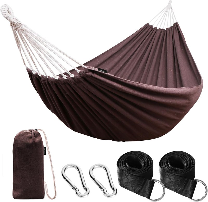 Anyoo Cotton Hammock Portable Camping Hammocks for Hanging Sturdy Garden Comfortable Fabric Hammock with Tree Straps Up to 660lbs with Travel Bag for Camping Outdoor/Indoor Patio Backyard - Image 1