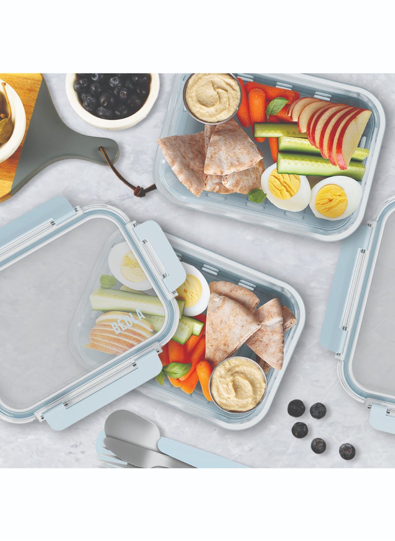 BEOLA Set of 2 Glass Food Storage Containers with Airtight Lids and Silicone Protection, Leakproof Food Organizer, Freezer, Dishwasher, Microwave Safe, Kitchen Organizer for Food (1050ml, Ice Blue)  - Image 4