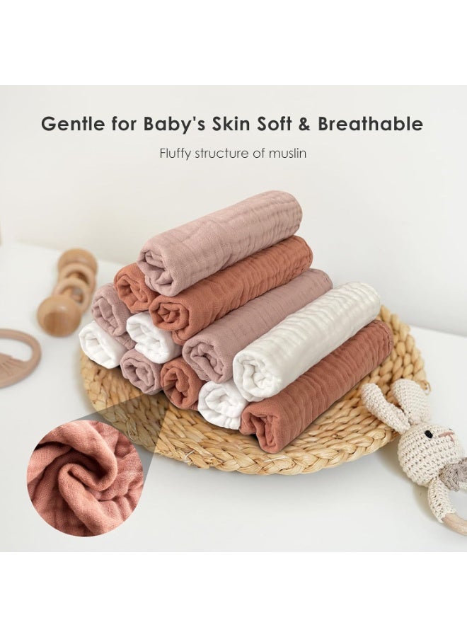 Sunny zzzZZ Muslin Burp Cloths for Baby 100% Cotton Burping Cloths for Unisex, Boy, Girl - Large 20'' by 10'' Newborn Essentials Ultra Soft Absorbent Milk Spit Up Rags - 12 Pack - White+Light Bean Paste Series - Image 3
