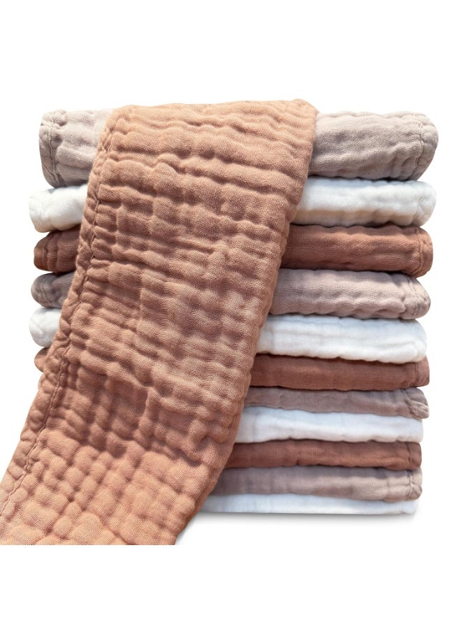 Sunny zzzZZ Muslin Burp Cloths for Baby 100% Cotton Burping Cloths for Unisex, Boy, Girl - Large 20'' by 10'' Newborn Essentials Ultra Soft Absorbent Milk Spit Up Rags - 12 Pack - White+Light Bean Paste Series - Image 1