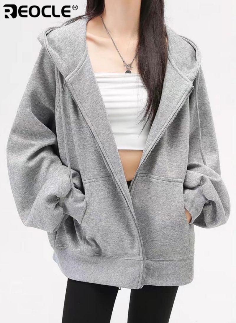 ريوكل سويت شيرت نسائي بغطاء للرأس مع سحاب أمامي وتصميم خفيف لبطاقة الربيع بأسلوب سهل للملابس الصغيرة - Image 1